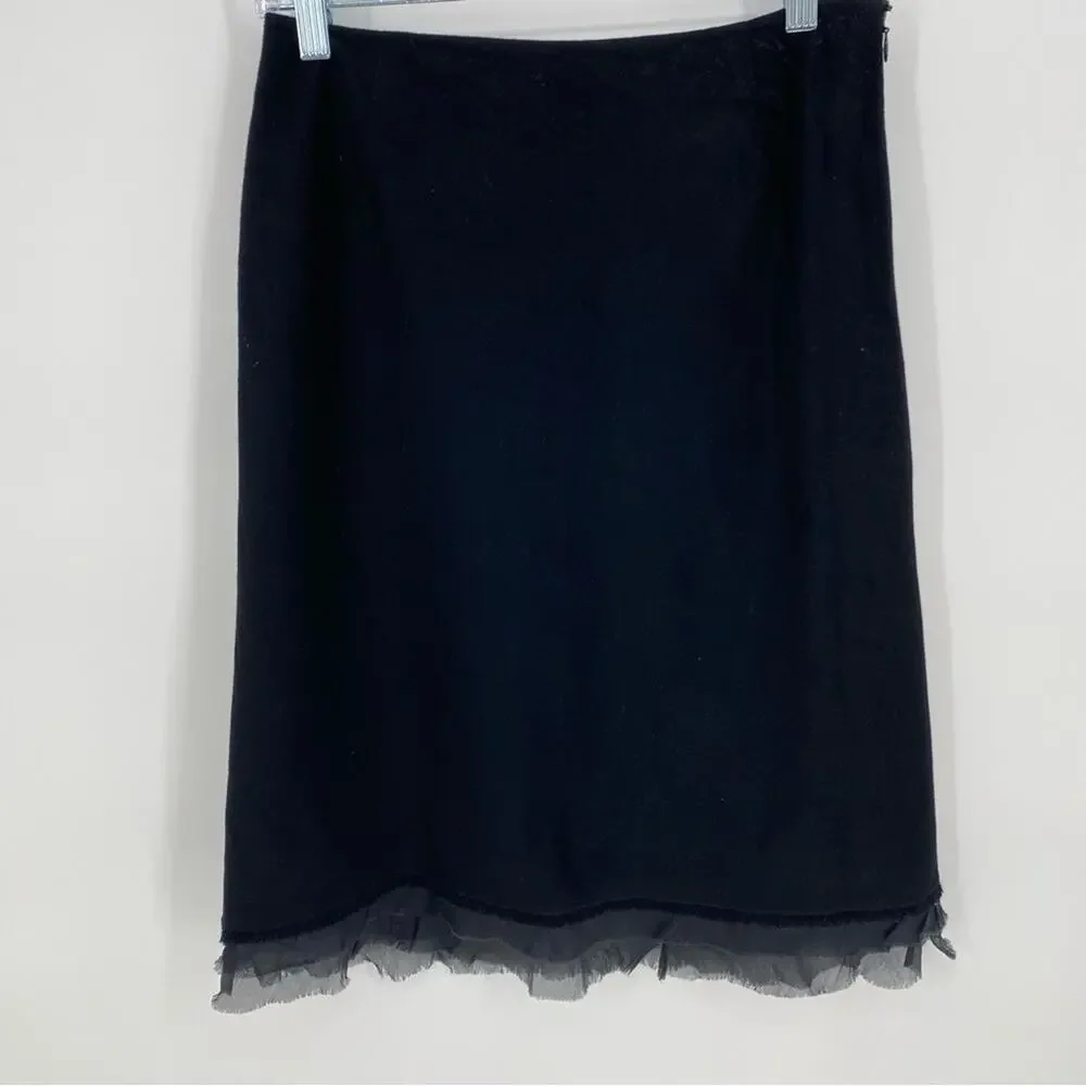 Lafayette 148 New York Pencil Skirt‎ Wool Blend  Sheer Edging Quiet Luxury 2